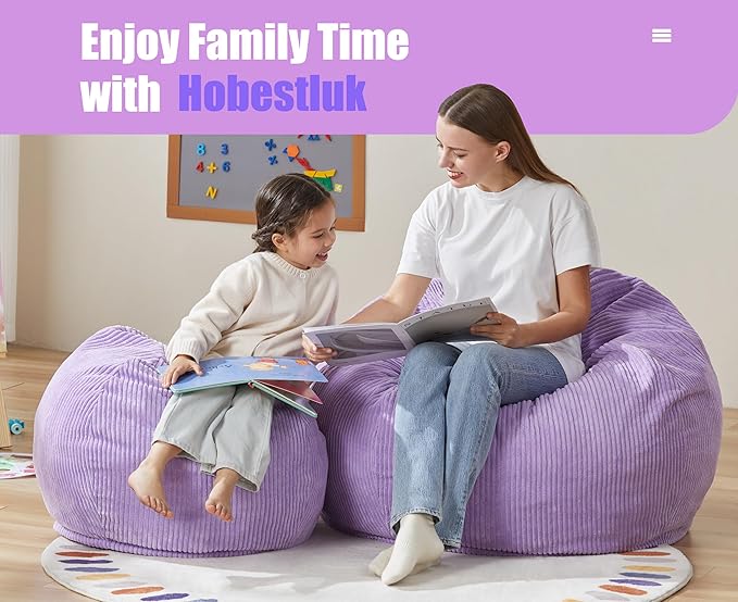 Hobestluk 3.5FT Bean Bag Chair Adult Bean Bag Chair Large Bean Bag Chair with Filler Included Teardrop Bean Bag with Removable Cover for Bedroom Living Room - (Large, Purple)-Ruum Studio Home