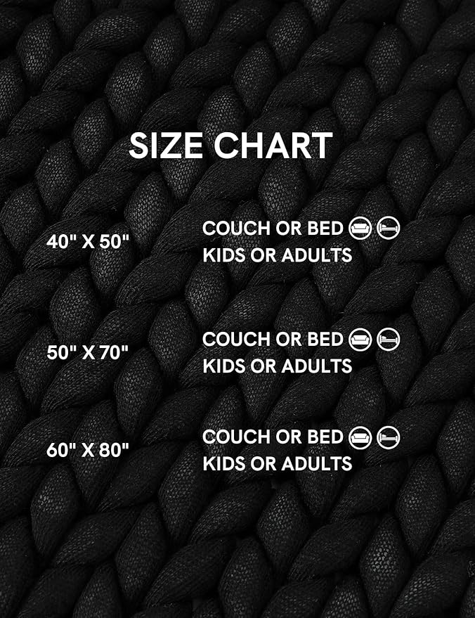 YnM Chunky Throw Blanket, Medium-Weight, Hand Knitted, Skin Friendly, Ventilated and Breathable, Machine Washable, Home Décor Piece for Couch, Sofa and Bed (Black, 60x80 Inch)-Ruum Studio Home