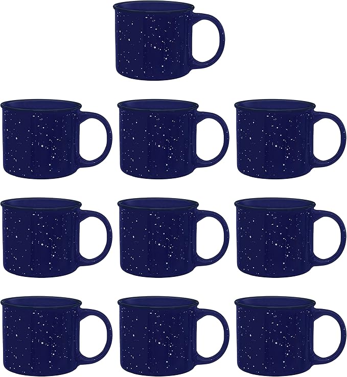 DISCOUNT PROMOS Ceramic Campfire Coffee Mugs 13 oz. Set of 10, Bulk Pack - Perfect for Tea, Espresso, Cappuccino, Hot Cocoa - Blue-Ruum Studio Home