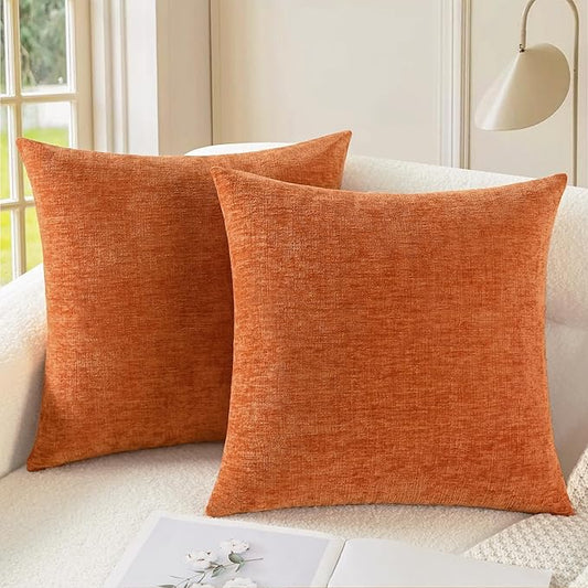 CaliTime Fall Throw Pillow Covers Decorative 24 X 24 Inches Pack of 2 Cozy Chenille Cushion Cases for Couch Sofa Bed Living Room Home Burnt Orange-Ruum Studio Home