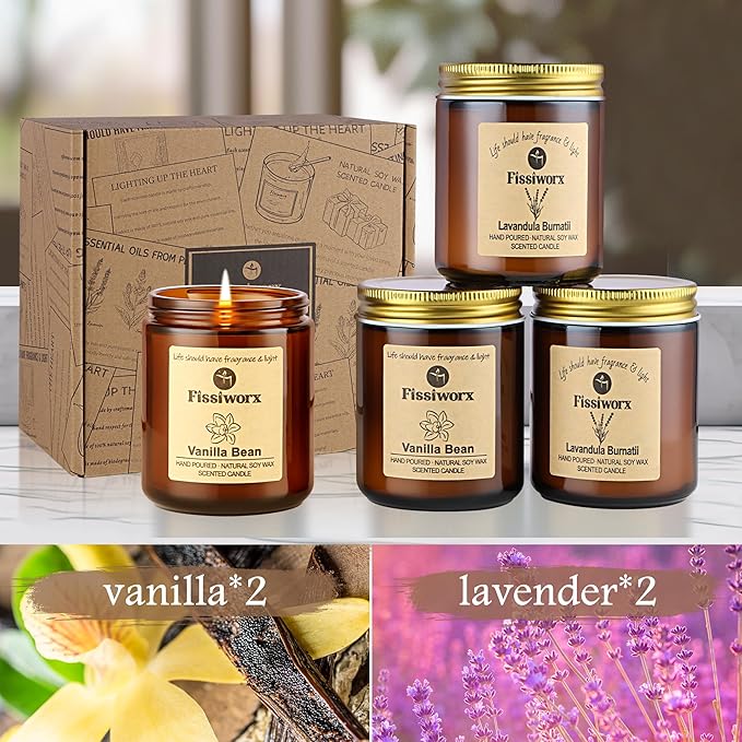 Scented Candle Set 4 Pack, Candle for Home Scented, Odor Eliminating, Stress Relief, 30oz, 220 Hours Long Lasting Soy Wax Gift Set for Women-Ruum Studio Home