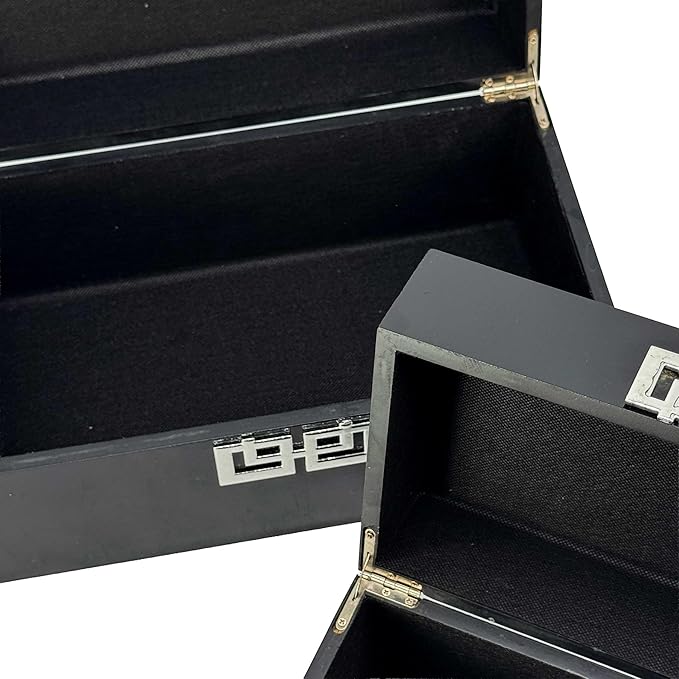 Galt International Storage Box Set Decorative Storage Box w/Hinged Lid Classic Design Wood Decor Boxes with Geometric Clasp Storage for Bedroom & Home - Set of 2 (Black & Silver)-Ruum Studio Home