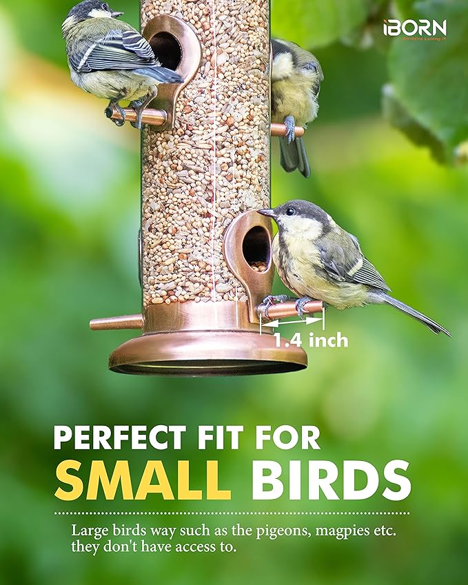 iBorn Metal Bird Feeders Brushed Copper Wild Bird Feeder for Outdoors Hanging All Metal Brushed Copper Finishing 14 Inch 6 Port(Seed is not Included)-Ruum Studio Home