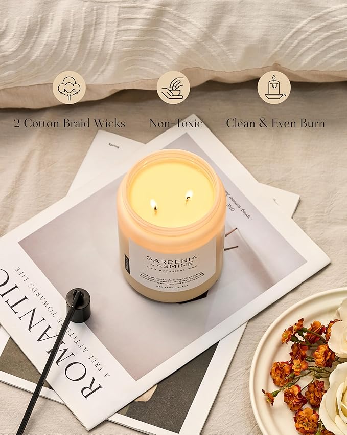 M&SENSE Gardenia Jasmine Scented Candle, 110 Hours Slow Burning Clean Non Toxic 19.4oz 2 Wicks Highly Scented Aromatherapy Candle for Housewarming Gifts, Long Lasting Fragrance for Bath & Office-Ruum Studio Home