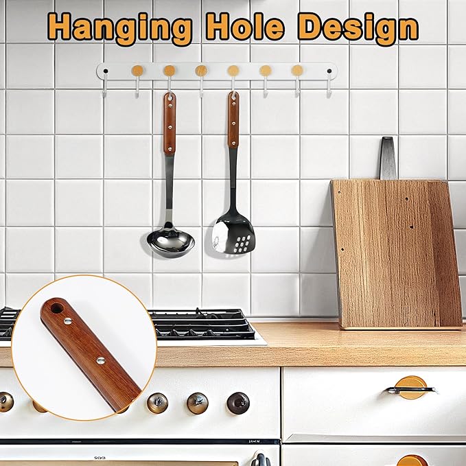 FJNATINH Stainless Steel Wok Spatula and Ladle Tool, Mirror Polished Cooking Utensils Set Metal Wok Accessories with Wooden Handle,Easy to Clean Kitchen Utensils,Black-Ruum Studio Home