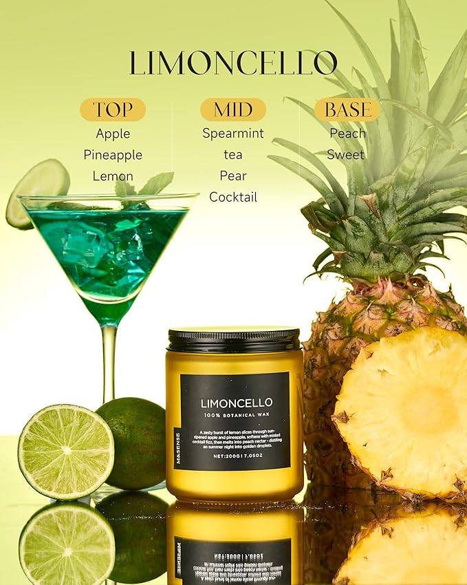 M&SENSE Limocello Summer Scented Candle, 7.05oz 50 Hours Long Lasting Burn Non Toxic Natural Soy Wax Lemon Highly Scented for Home Decor, 2 Wick Relaxing Candle Gifts for Yoga Spa Meditation-Ruum Studio Home