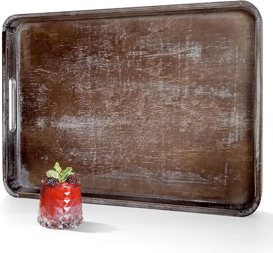 22 Inch Rustic Wood Serving Tray with Handles, Large Rectangular Wooden Ottoman Tray, Beautiful Home Décor for Living Room Coffee Table Couch, Ideal for Serving Food Breakfast BBQ Parties-Ruum Studio Home