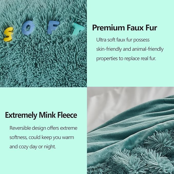 GONAAP Fuzzy Faux Fur Throw Blanket Light Teal Super Soft Cozy Plush Fuzzy Shaggy Blanket for Couch Sofa Bed (Light Teal, Throw(50"x60"))-Ruum Studio Home