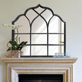 Window Mirror Pane, Black Metal Frame, Cathedral Arched Wall Mirrors Decorative Over Fireplace Mantel, Farmhouse Decorations for Dining Living Room Hallway Entryway-Ruum Studio Home