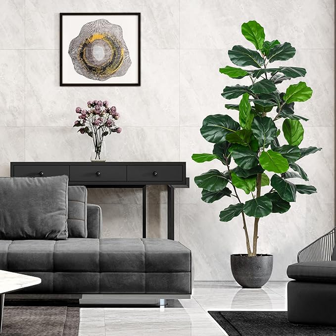 Artificial Fiddle Leaf Fig Tree 5FT, Large Realistic Faux Ficus Lyrata Plant with Pot Large Faux Plant for Indoor Outdoor Home, Office, Living Room, Bathroom Decor-Ruum Studio Home