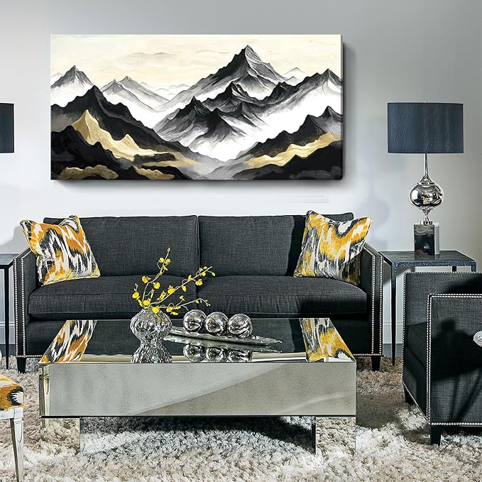 amatop Oversized Wall Art for Living Room Modern Extra Large Abstract Inspirational Mountain Black Gold Canvas Print Landscape Artwork Zen Scenery Picture for Bedroom Office Horizontal Decor 58x29 Inch-Ruum Studio Home