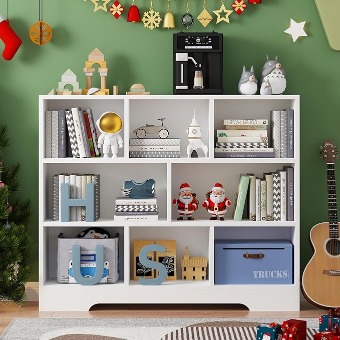 Book Shelf Set of 2, 8 Cubes Storage Organizer, 3-Tier Open Bookshelf Wooden Bookcase, Freestanding White Bookshelf Cube Shelf for Bedroom, Living Room-Ruum Studio Home