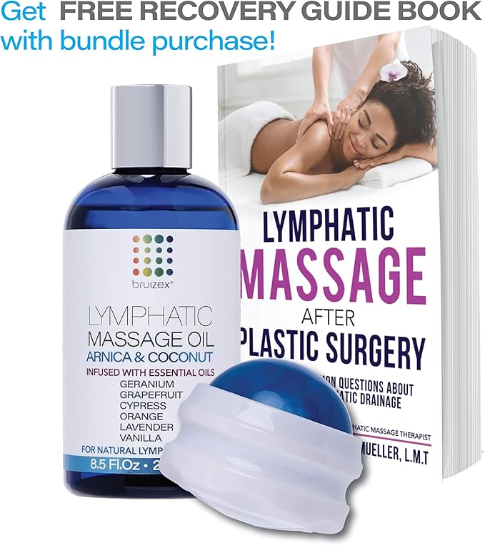 Lymphatic Drainage Massage Oil with Arnica Oil & Coconut for Post Surgery Recovery & Lymphatic Drainage Massager, Liposuction, 360 Lipo, BBL, After Tummy Tuck Surgery Items, Fibrosis Treatment, 8.5 Oz-Ruum Studio Home