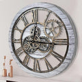 The B-Style Large Wall Clock 24 inch Moving Gear Wall Clock Oversized Vintage Farmhouse Wall Clocks for Living Room Decor Rustic Industrial Wood Clock (Silver Gray and Bronze)-Ruum Studio Home