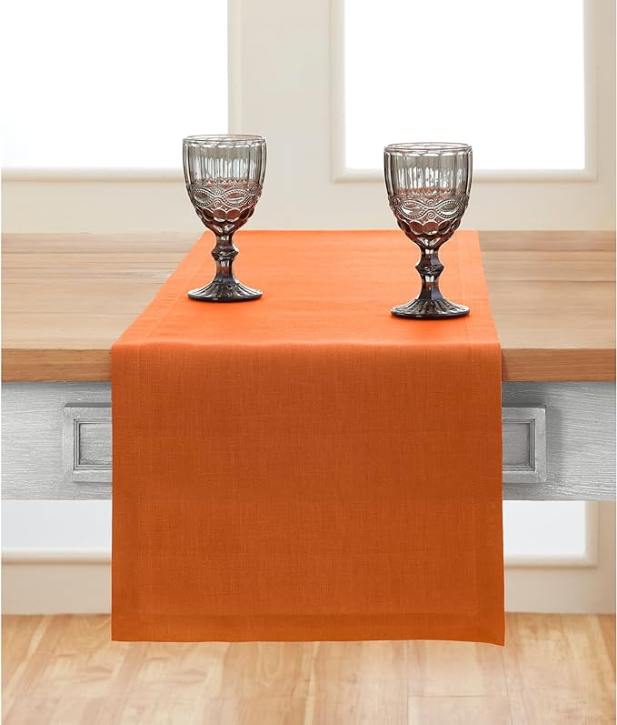 Solino Home Linen Pumpkin Table Runner 36 Inches - 100% Pure Linen Farmhouse Short Table Runner 14 x 36 Inch Ideal for Dresser and Coffee Tables - Fete - Fall, Autumn, Halloween, Thanksgiving-Ruum Studio Home