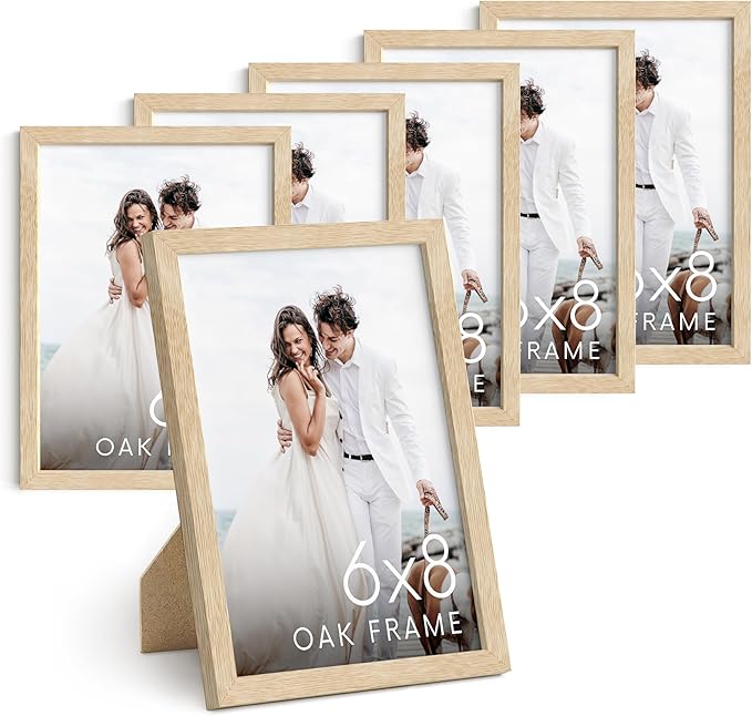 HAUS AND HUES 6x8 Natural Oak Wooden Picture Frame - Set of 6 6x8 Poster Frame - Premium Oak, Vertical Hang, Shatterproof Plexiglass - Ideal for Home, Room, Office (6x8-inch, Natural, Set of 6)-Ruum Studio Home