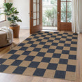 Lahome Checkered Easy Jute Living Room Rugs, 5x7 Dining Room Office Rug Farmhouse Outdoor Patio Carpet, Checkerboard Washable Non Slip Indoor Outdoor Blue Carpet for Backyard Entry Deck-Ruum Studio Home