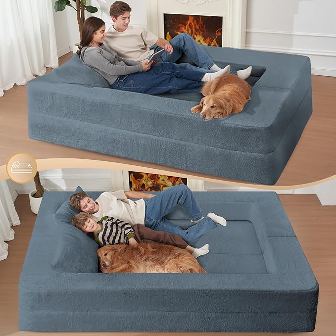Folding Bean Bag Chair for Adults,3-in-1 Bean Bag Couch Faux Fur Floor Sofa Large Beanbag Convertible Bean Bag Sofa Bed with Pillow in Bedroom,Living Room,Apartment(Queen,Gray)-Ruum Studio Home