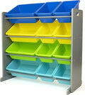 Humble Crew Kids Toy Storage Organizer with 12 Plastic Bins, Grey/Blue/Green/Yellow – Removable Bins for Playroom, Bedroom, Toddler Furniture for Boys and Girls Ages-Ruum Studio Home