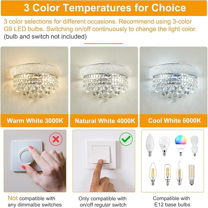 Empire Crystal Wall Sconces, Chrome Wall Light Fixtures, Luxury Wall Lamp for Living Room Bedroom Bathroom Bedside Hallway Stairway-Ruum Studio Home