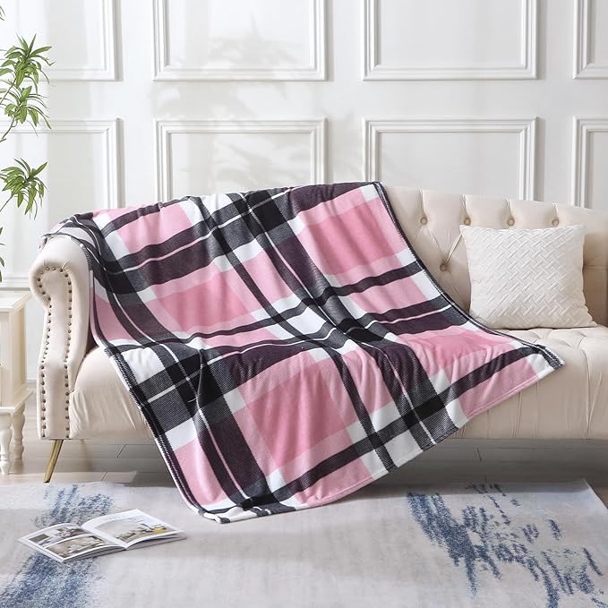 MERRYLIFE Pink Plaid Throw Blanket Decorative Fleece Throw | Ultra-Plush Colorful | Couch Blanket Travel Lap | Home Gift Use(50" 60",Pink Plaid)-Ruum Studio Home