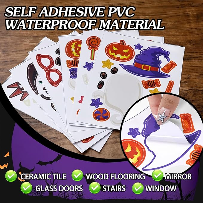 6 Sheet Halloween Stickers Clings Cute Ghost Decals Decor for Kids, Vintage Ghost Evil Pumpkin Reusable Window Stickers for Halloween Party Supplies Home Glass Decorations-Ruum Studio Home