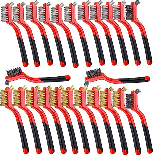 Wire Scratch Brush Set Soft Grip for Rust, Dirt & Paint Scrubbing with Deep Cleaning (24, 24PCS - 10PCS Stainless Steel Wire 10PCS Brass Wire and 4PCS Nylon Wire)-Ruum Studio Home