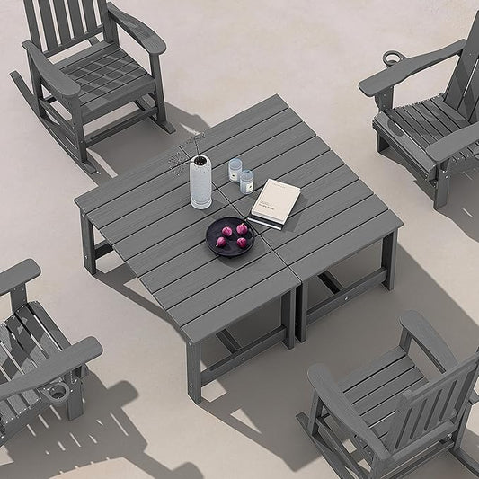 SERWALL Patio Coffee Table, HDPE Rectangle Outdoor Coffee Table Set of 2, Grey-Ruum Studio Home