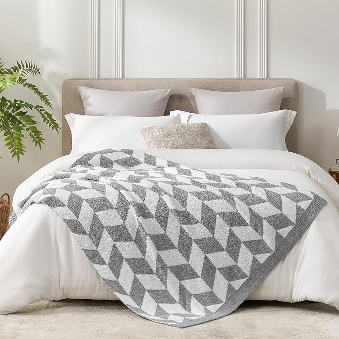 Snuggle Sac Chevron Throw Blanket for Couch, Reversible Super Soft Warm Blankets Cozy Knit Fuzzy Plush Lightweight Throws for Sofa, Bed, Camping,Grey,50x60 inches-Ruum Studio Home