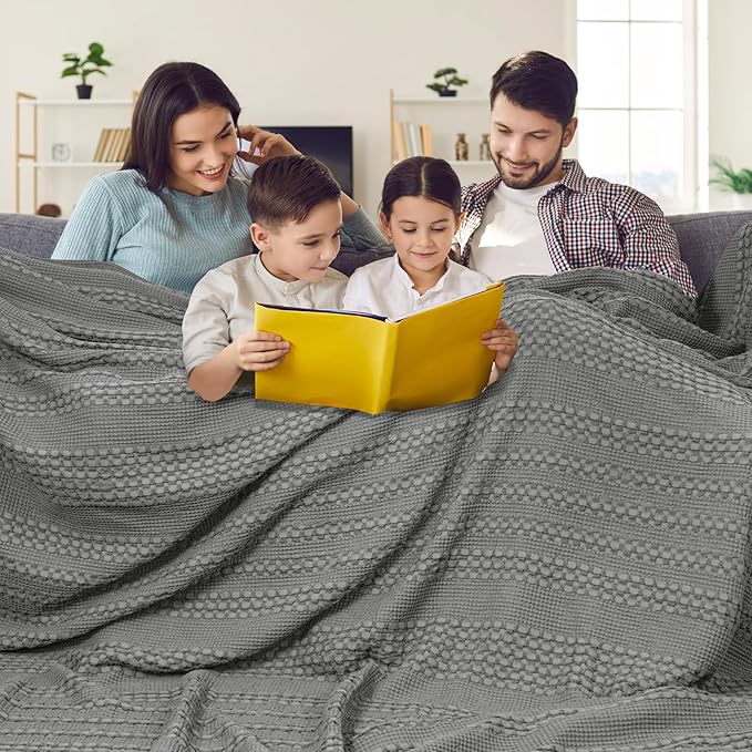 PHF 100% Cotton Waffle Blanket Oversized King 120"x120", Lightweight Breathable Extra Large 10'x10' Summer Blankets for Bed, Giant Big Luxury Aesthetic Woven Bedding for Home Decor, Dark Grey-Ruum Studio Home