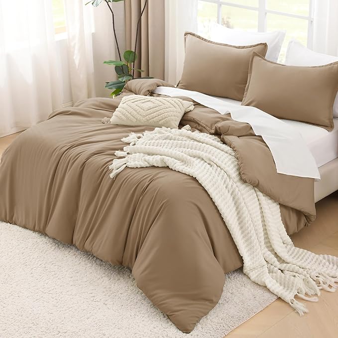 Litanika Taupe Comforter Set King Size, 3 Pieces Solid Bedding Comforter Set, All Season Fluffy Bed Set (104x90In Comforter & 2 Pillowcases)-Ruum Studio Home