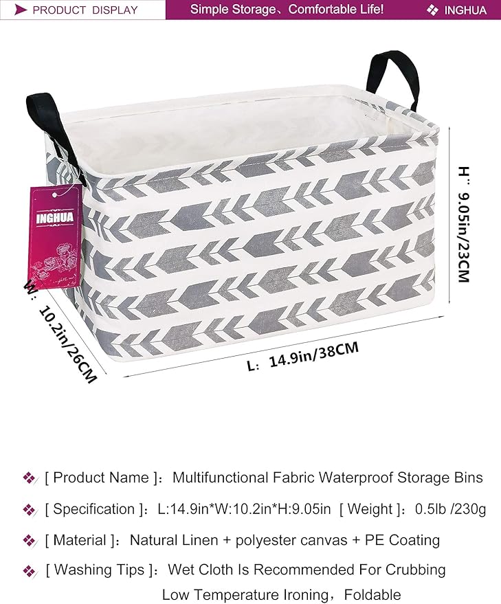 Rectangular Storage Basket Fabric Organizer Bin for Toys,Books,Clothes,Gifts,Pets-Perfect for Home,Office,Nursery,Dorm,Shelf(Rec Grey Arrow)-Ruum Studio Home