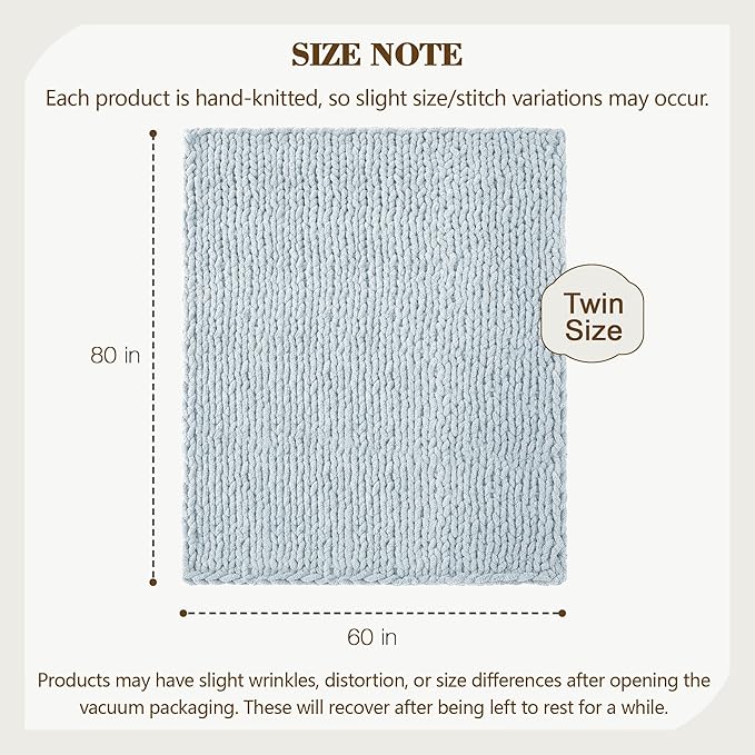 Carriediosa Chunky Knit Throw Blanket 60" X 80" Twin, 100% Hand Made Large Chenille Loop Yarn Soft Fluffy Throws for Couch Sofa Bed, Big Crochet Cozy Heavy Thick Cable Woven Blanket, Light Blue-Ruum Studio Home