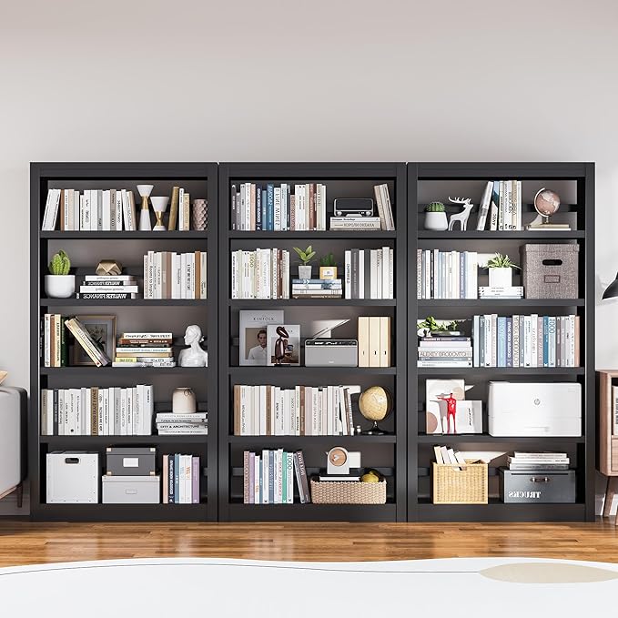 Bookshelf, 5 Tier Metal Bookshelf, 69" H Tall Bookcase with Adjustable Shelves, Large Industrial Bookshelves for Living Rooms, Home Offices, Library, 10 Minutes Assemble-Ruum Studio Home
