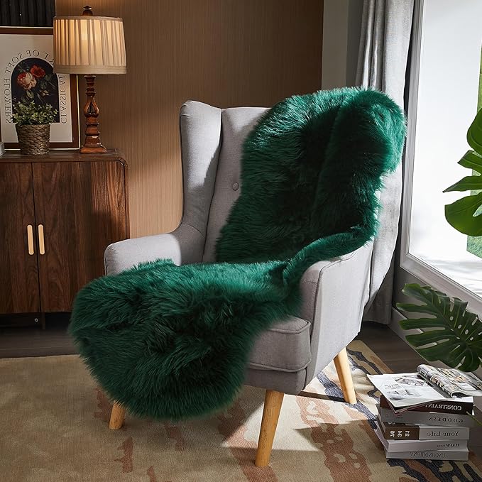 AMTOVO Faux Sheepskin Rug, Dark Green Ultra Soft Fluffy Shag Area Rug, 2 x 6 ft Faux Fur Rug for Bedroom Sofa Throw Cushion Room Decor, Sheepskin-Ruum Studio Home