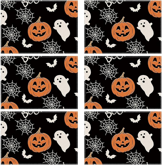XCHI Boo Spooky Ghost Pumpkin Halloween Cloth Placemats Set of 6 Table Mats Table Decorations 12x18 Inch-Ruum Studio Home