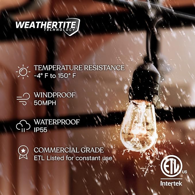 Brightech Ambience Pro Incandescent Outdoor String Lights - Commercial Grade Waterproof Patio Lights with 24 Ft Dimmable Edison Bulbs, Porch String Lights for Patio, Backyard, Christmas - 7 Bulbs 11W-Ruum Studio Home
