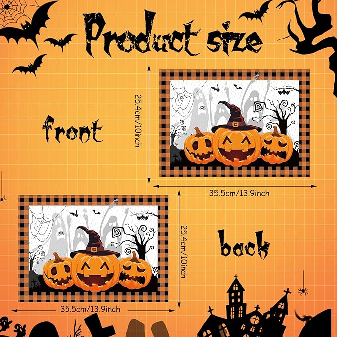 Honoson 100 Pieces Halloween Placemats Happy Halloween Fall Pumpkin Placemats Paper Halloween Place Mats Spooky Ghost Buffalo Plaid Kitchen Mat Double Sided Dinner Table Mats, 14 x 10 Inch-Ruum Studio Home