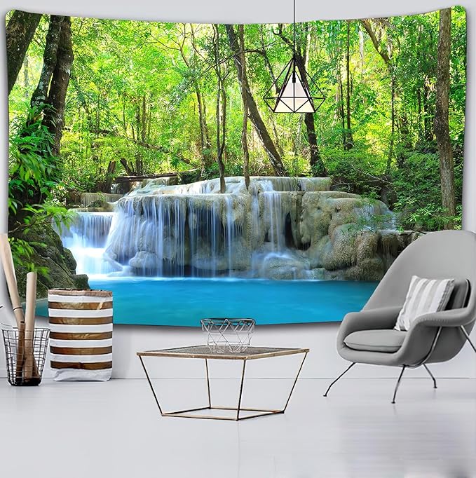 FENDROM Waterfall Tapestry Nature Stone River Forest Scenery Theme Print Landscape Jungle Wall Hanging for Living Room Party Beach Picnic Blankets Tablecloths Wall Decor-Ruum Studio Home
