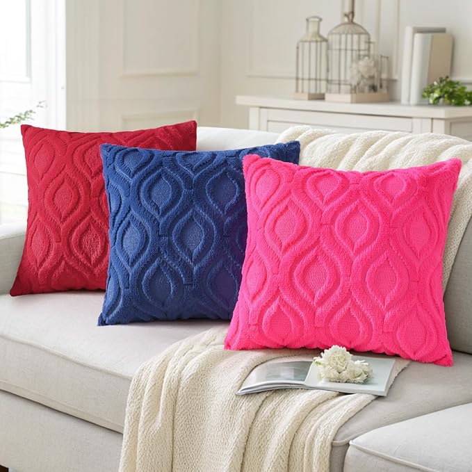 decorUhome Fall Throw Pillow Covers 26x26 Inch Set of 2, Soft Plush Decorative Faux Fur Dark Blue Solid Couch Pillow Covers, Accent Farmhouse Neutral Square Euro Pillow Cases for Sofa Bed Living Room-Ruum Studio Home