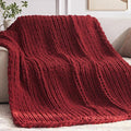 Chunky Knit Throw Blanket, 30''*40'' Knitted Throw Chenille Yarn for Bed Couch, Handmade Red Crochet Big Thick Blanket, Machine Washable Cute Comfy Blanket for Home Decor-Ruum Studio Home