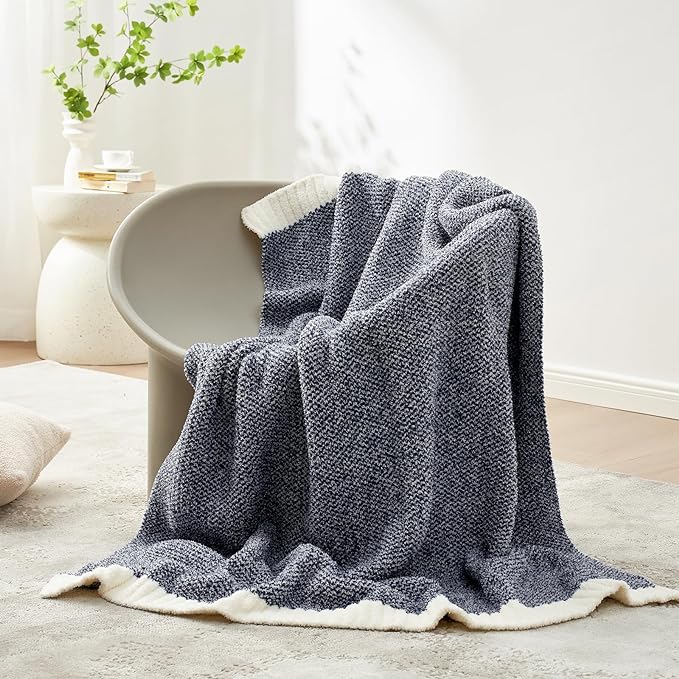 Snuggle Sac Heather Navy Twin Size Blankets, Super Soft Microfiber, Warm Cozy Knit Fuzzy Plush Blankets for Sofa, Bed, Living Room, Navy, 60x80 inches-Ruum Studio Home