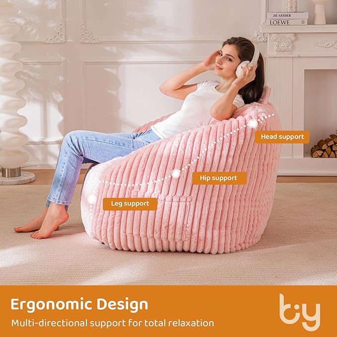 BYBYME Giant Bean Bag Chair for Adults and Kids, Large Comfy Cozy Beanbag, Floor Sofa for Teens, Living Room, Gaming, Reading, Pink-Ruum Studio Home