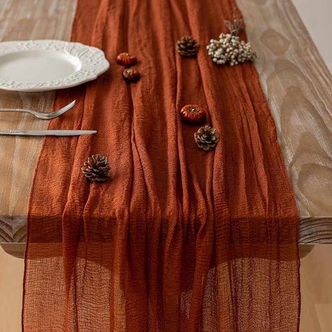 3pcs Fall Terracotta Table Runner Rust Gauze Rustic Cheesecloth 120 Inch 10 FT for Wedding Baby Shower Bridal Shower Birthday Engagement Garden Party Sheer Boho Thanksgiving Decorations-Ruum Studio Home