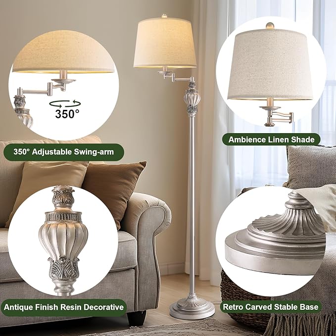 61" Vintage Floor Lamp with 350° Adjustable Swing Arm, Tall lamp Standing Lamp for Living Room Bedside Bedroom Nightstand Retro Farmhouse Mid Century Lamp Light Home Décor Office Gifts-Ruum Studio Home