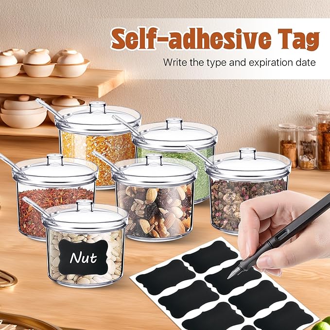 12 Pcs Acrylic Sugar Bowl with Lid and Spoon,7.1 Oz Clear Condiment Storage Pot,Sugar Jar Spices Container for Home Kitchen,Coffee Bar,Restaurant-Ruum Studio Home