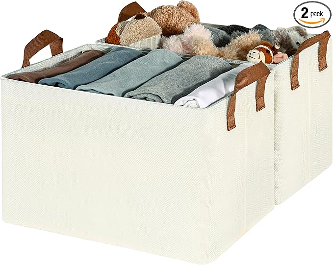 GRANNY SAYS Storage Baskets for Shelves, Closet Organizer Bins, Clothes Storage Bins with Metal Frame, Extra Large Baskets for Organizing and Storage, Collapsible, Ivory, 2-Pack-Ruum Studio Home