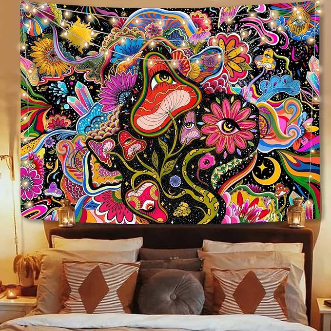 Lunerfex Mushroom Tapestry Pink Flowers Tapestry for Bedroom Aesthetic Tapestries Floral Tapestries Wall Hanging for Bedroom and Living Room Decor Pink Flowers 36×48 Inches-Ruum Studio Home