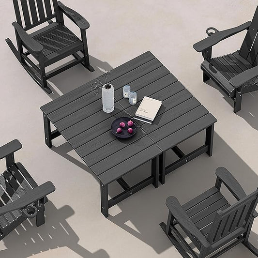 SERWALL Patio Coffee Table, HDPE Rectangle Outdoor Coffee Table Set of 2, Black-Ruum Studio Home