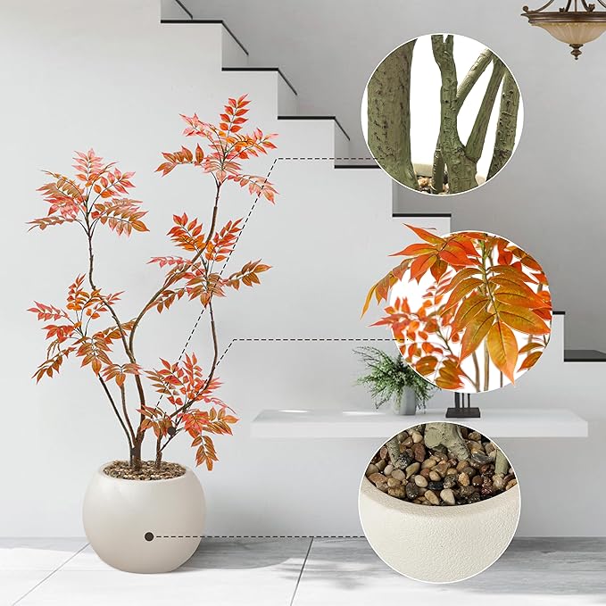 Artificial Mahonia Fortunei Tree 5FT,Tall Fake Plant Artificial Sumac Tree, Faux Plants Indoor Fake Plants Decor with Pots for Home Office Bathroom Bedroom Living Room Decorations Housewarming-Ruum Studio Home